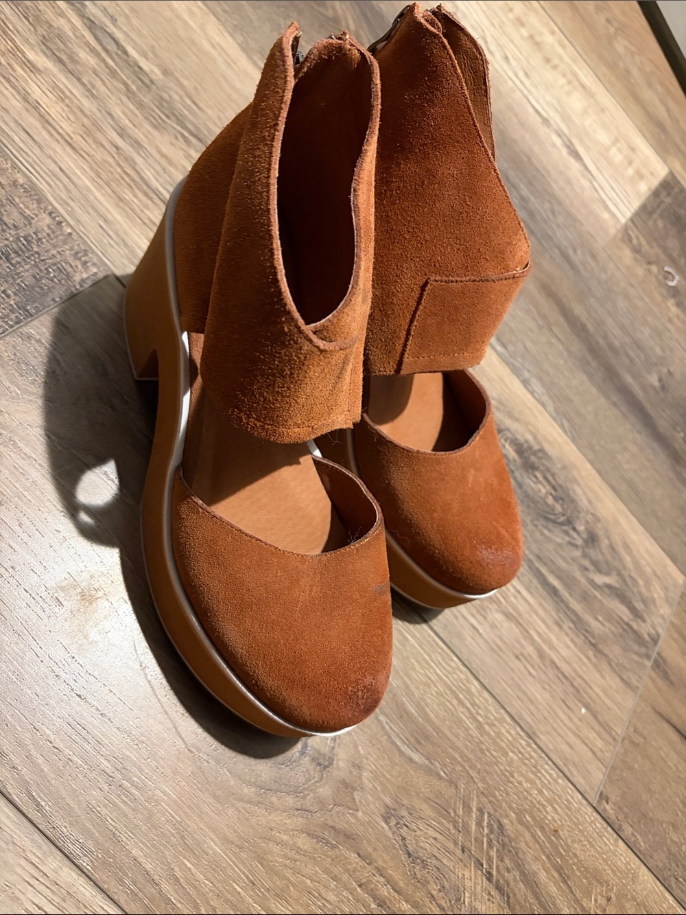 Antelope Rust Suede Platform Block Heels